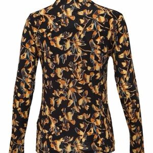 Ulla Johnson Black and Orange Floral Long Sleeve Top